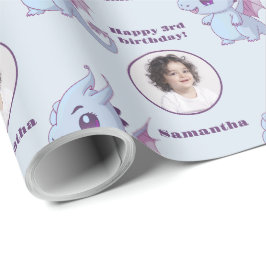 キュートパープルブルーチビ（小さくかわいく書いた感じ）ドラゴンカスタムフォト文字 ラッピングペーパー