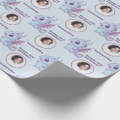 キュートパープルブルーチビ（小さくかわいく書いた感じ）ドラゴンカスタムフォト文字 ラッピングペーパー (角)