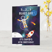 キュートパープルブルー宇宙ロケットスターズ8誕生日 カード (黄色い花)