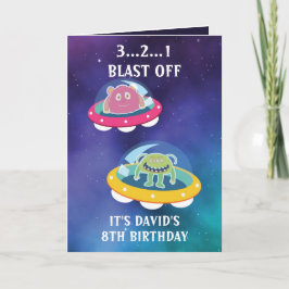 キュートパープルブルー銀河系モンスターズ8誕生日 カード