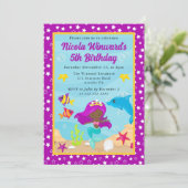キュートパープルヘアマーメイド子供の誕生日 招待状 (スタンド正面)
