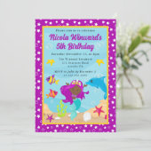 キュートパープルヘアマーメイド子供の誕生日 招待状 (スタンド正面)