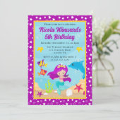 キュートパープルヘアマーメイド子供の誕生日 招待状 (スタンド正面)