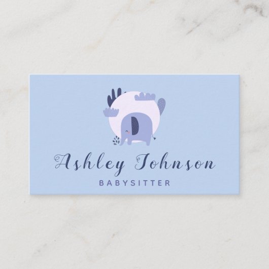 キュートパープルベビーエレファントベイシットテーマブルー 名刺 (正面)