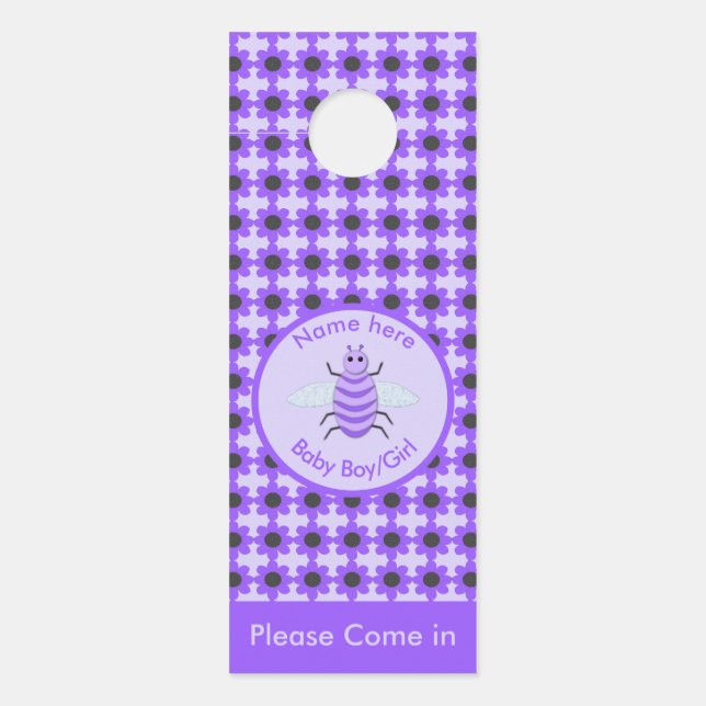 キュートパープルベビービー男女兼用子供部屋 ドアノブサイン (正面)