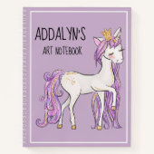 キュートパープルホワイトユニコーンティアラスケッチ ノートブック (正面)