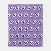 キュートパープルボウハロウィーンスカル名前をカスタムする フリースブランケット (正面)