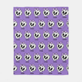 キュートパープルボウハロウィーンスカル名前をカスタムする フリースブランケット