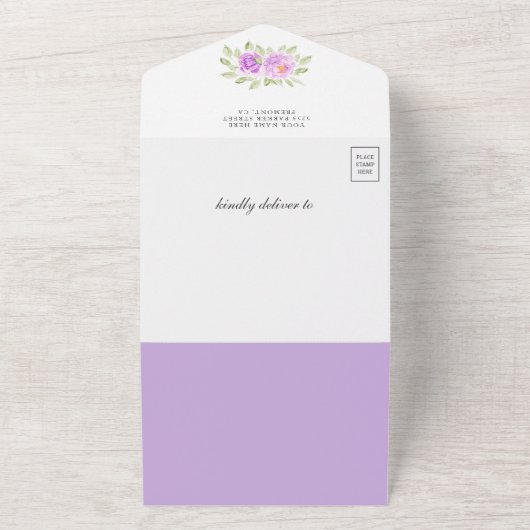 キュートパープルボウフローラゾウ赤ちゃんシャワー オールインワン招待状 (外側)