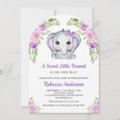 キュートパープルボウフローラゾウArch赤ちゃんシャワー 招待状 (正面)