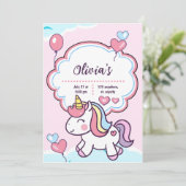 キュートパープルユニコーン子供の誕生日 招待状 (スタンド正面)