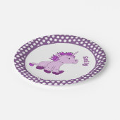 キュートパープルユニコーン水玉模様キッド`sネーム誕生日 ペーパープレート (アングル)