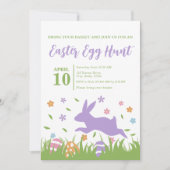 キュートパープルラビットグリーンフローライースターエッグ狩り 招待状 (正面)