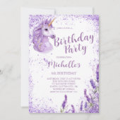 キュートパープルレインボーグリッターフローラユニコーン 招待状 (正面)