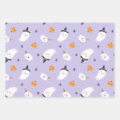 キュートパープル幽霊とカボチャ ラッピングペーパーシート (正面2)