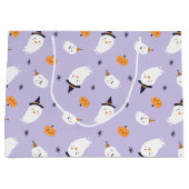 キュートパープル幽霊とカボチャ ラージペーパーバッグ (正面)