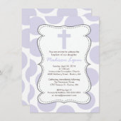 キュートパープル水玉模様クロスバプテスマ招待状 招待状 (正面/裏面)