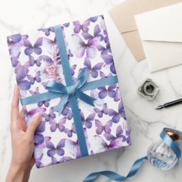 キュートパープル蝶パターンパステル ラッピングペーパー