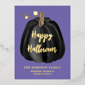 キュートパープル金ゴールドカボチャハッピーハローウィンフォイル 箔シーズンポストカード (正面)