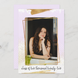 キュートパープル&金ゴールド額卒業招待状 招待状