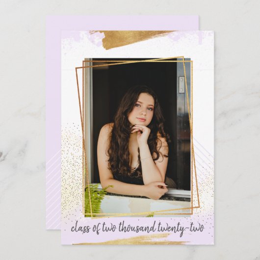 キュートパープル&金ゴールド額卒業招待状 招待状 (正面/裏面)