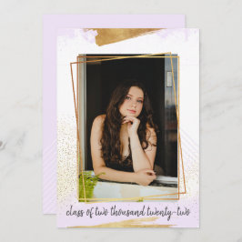 キュートパープル&金ゴールド額卒業招待状 招待状