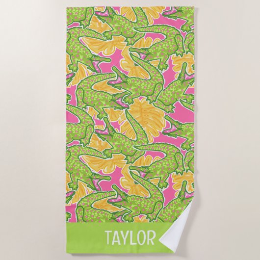 キュートパームビーチアリゲーター ビーチタオル (正面)