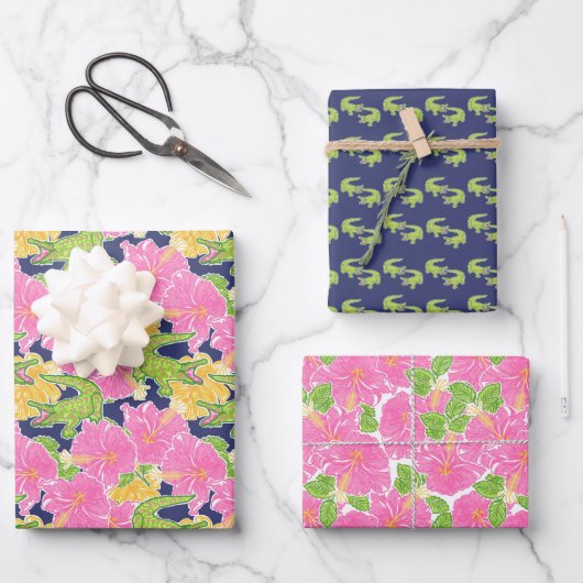 キュートパームビーチアリゲーター ラッピングペーパーシート (正面)