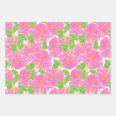 キュートパームビーチトロピカルフラワーズ&ウミガメ ラッピングペーパーシート (正面3)