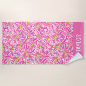 キュートパームビーチピンクハイビスカスフラワー ビーチタオル (正面)