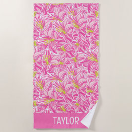 キュートパームビーチピンクハイビスカスフラワー ビーチタオル