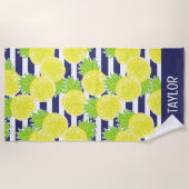 キュートパームビーチラグビーストライプグレモン ビーチタオル (正面)