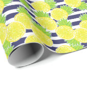 キュートパームビーチラグビーストライプズ&レモン ラッピングペーパー (ロールコーナー)