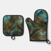 キュートパーム葉デザイン 鍋つかみ&鍋敷きセット (正面)