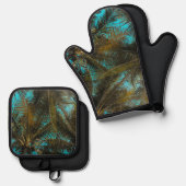 キュートパーム葉デザイン 鍋つかみ&鍋敷きセット (正面/裏面)