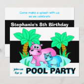 キュートヒッポスプールパーティの招待状 招待状 (正面/裏面)