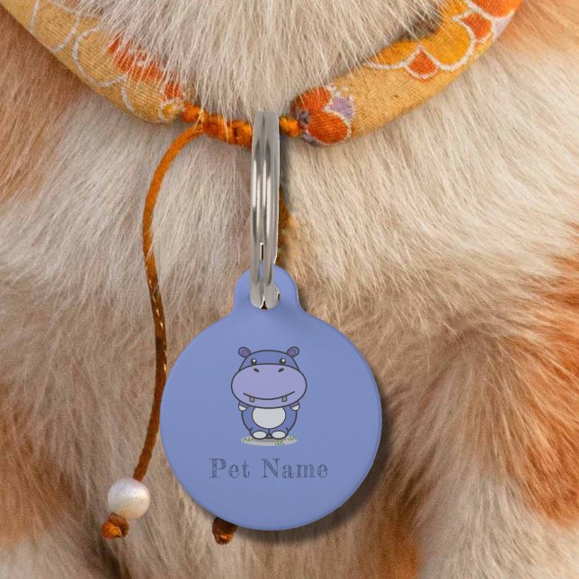 キュートヒッポブルーペットタグ ペット　ネームタグ (Cute Hippo Blue Pet Tag)