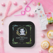 キュートヒポタムスフラワーリース誕生日ブラック ペーパープレート (パーティー)