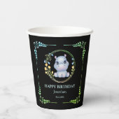 キュートヒポタムスフラワーリース誕生日ブラック 紙コップ (裏面)