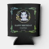 キュートヒポタムスフラワーリース誕生日ブラック 缶クーラー (正面)