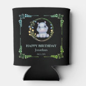 キュートヒポタムスフラワーリース誕生日ブラック 缶クーラー (裏面)