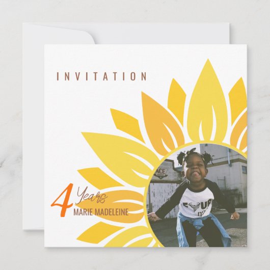 キュートヒマワールチルドレン誕生日招待状 (正面)