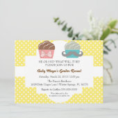 キュートヒュースティッシュ&ボウカップケーキジェンダーリビール招待状 招待状 (スタンド正面)