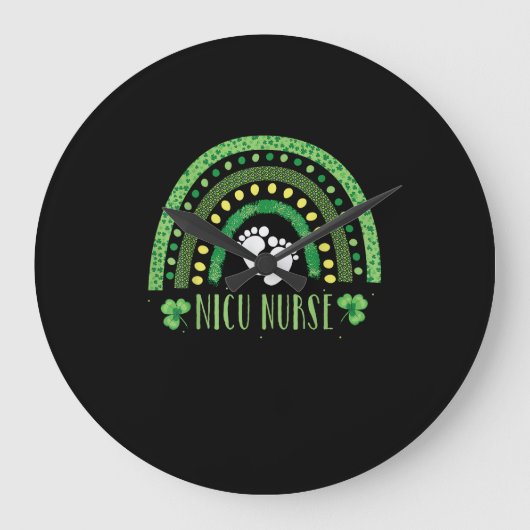 キュートヒョウ虹ニクナースSt patricks dayT- ラージ壁時計 (正面)