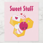 キュートビーウィズピンクバレンタインハートスウィート物 ワインラベル (シングルラベル)