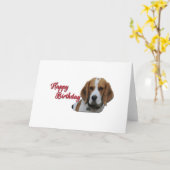 キュートビーグルトリカラーハッピーバースデーレッド カード (黄色い花)