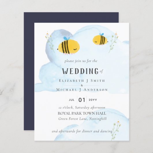 キュートビーズワールドウォーターカラー結婚式招待状 (正面/裏面)