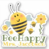 キュートビーハッピー先生ことわざウォーターカラービー シール (正面)