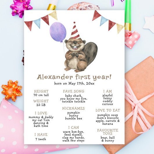 キュートビーバーファースト誕生日マイルストーン誕生日 ポスター