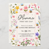 キュートビーファースト誕生日 招待状 (正面/裏面)